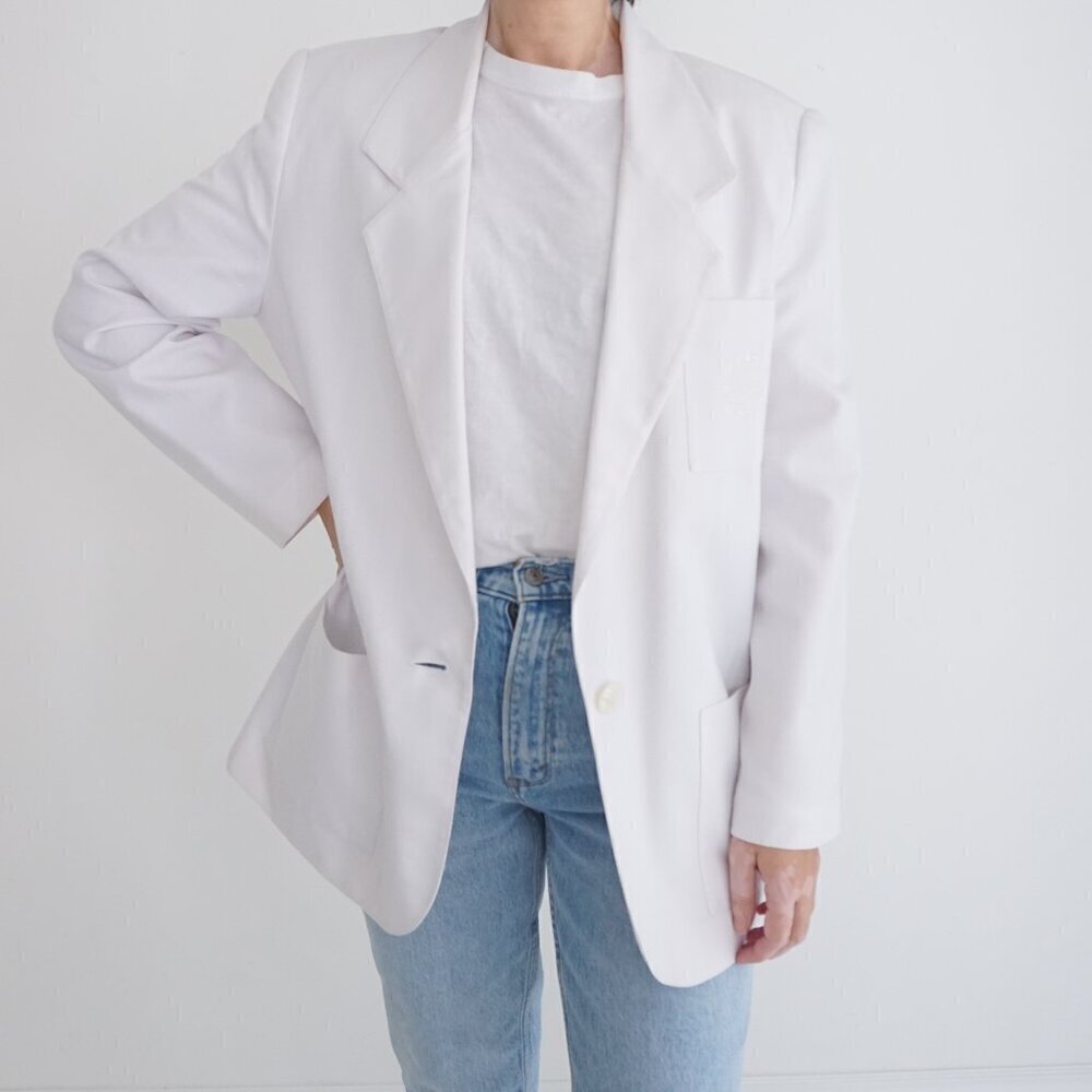 Vintage Lee David Collection White Single Button Blazer Size 10